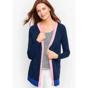 Talbots Womens Blue Pink Long Sleeve Button Up Cardigan Sweater Size PXL NWT